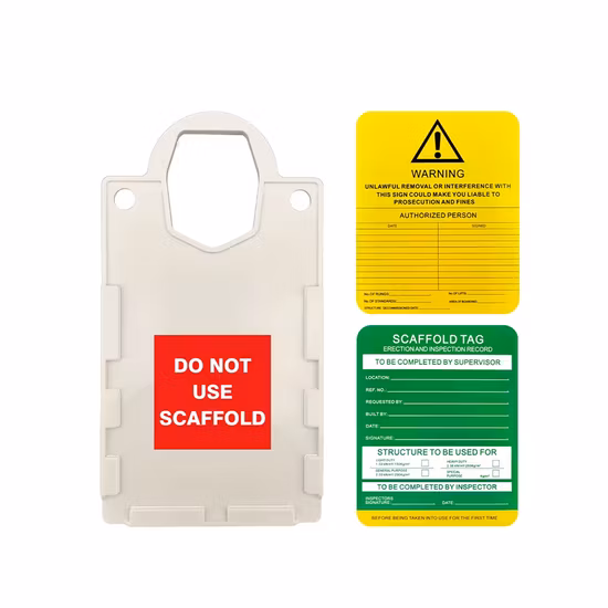 Etiquetas de segurança para andaimes com aviso de bloqueio de segurança em plástico de engenharia ABS